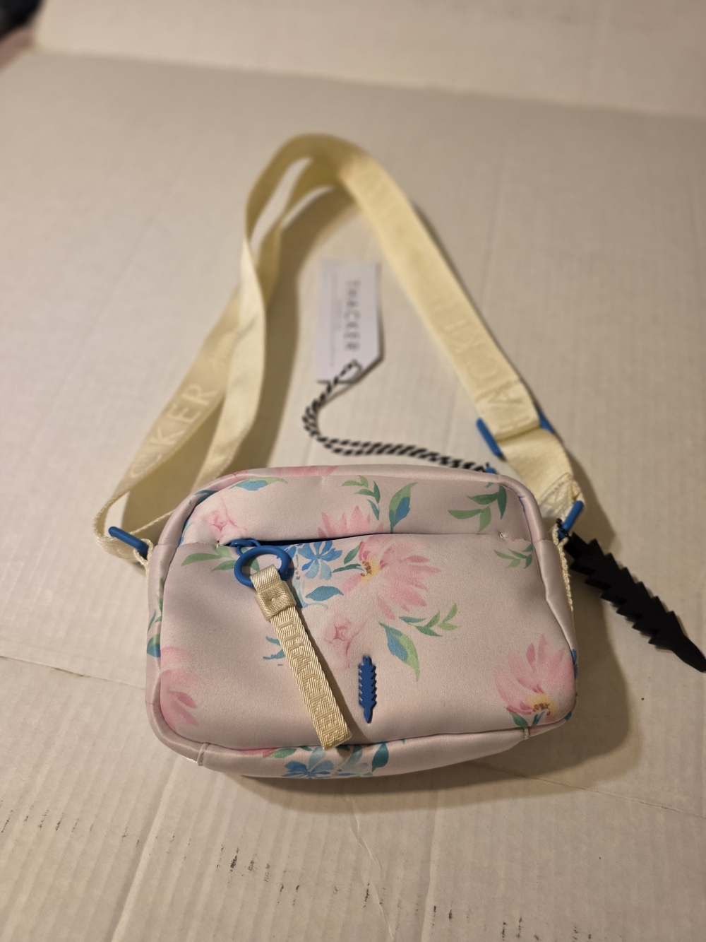Floral Light Pink Crossbody Bag with Cream Strap